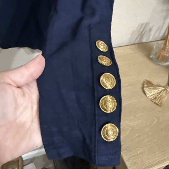 NWT! 2 White House Black Market Navy & Stripe Buttons Long Sleeve Rib Tee XS! - Picture 6 of 8